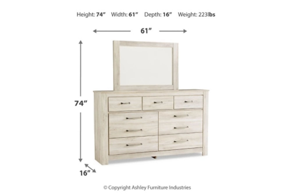 Bellaby Queen Panel Storage Bed, Dresser, Mirror and Nightstand-Whitewash