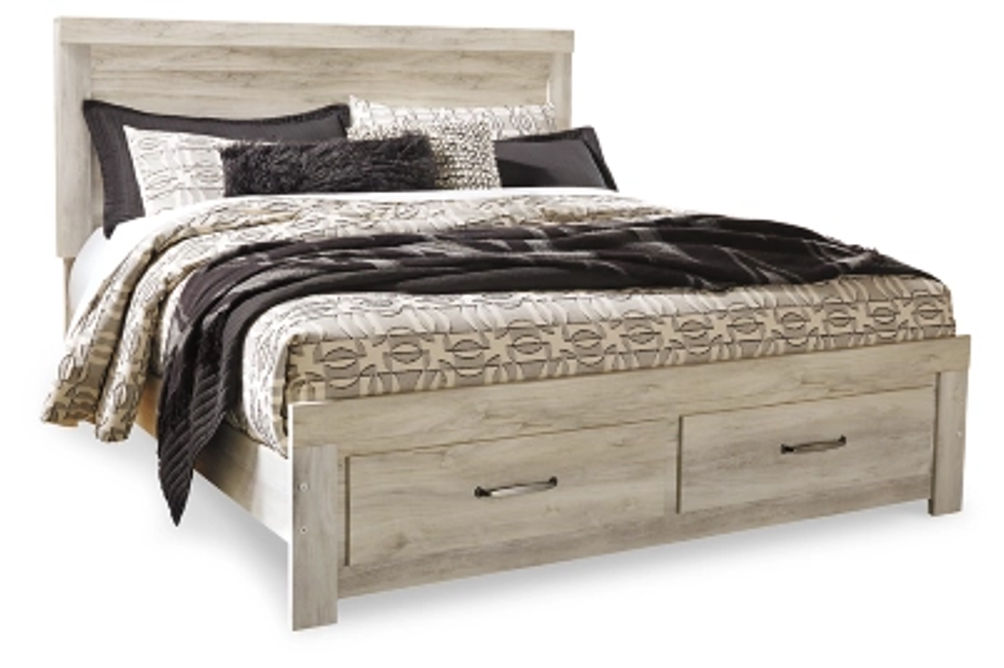 Bellaby King Panel Storage Bed, Dresser, Mirror and 2 Nightstands-Whitewash