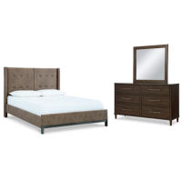Wittland Queen Upholstered Panel Bed, Dresser and Mirror-