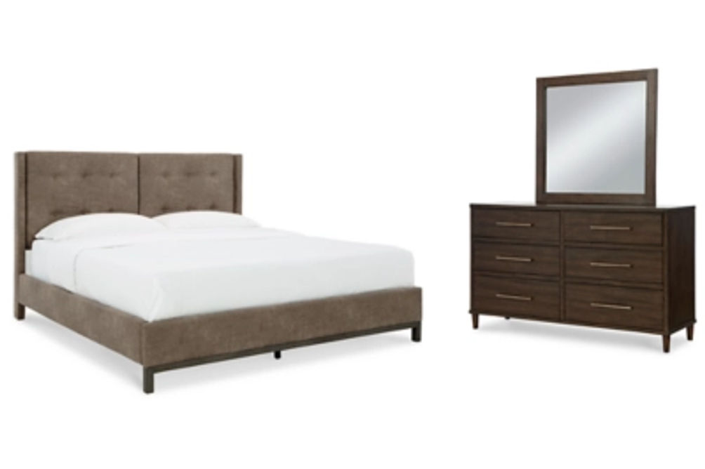 Wittland King Upholstered Panel Bed, Dresser and Mirror-