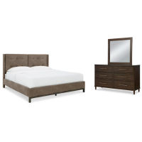 Wittland King Upholstered Panel Bed, Dresser and Mirror-