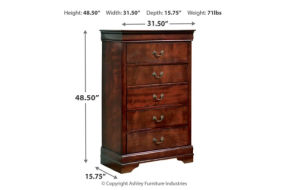 Alisdair Full Sleigh Bed, Dresser, Mirror, Chest and Nightstand-Reddish Brown