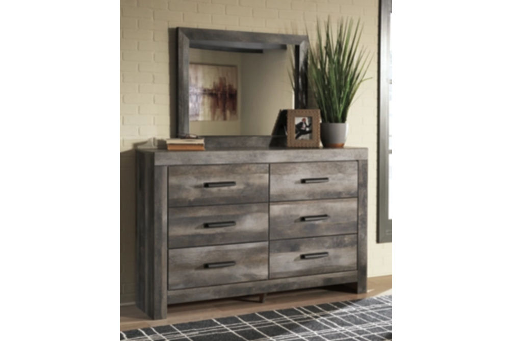 Wynnlow Queen Crossbuck Panel Bed, Dresser, Mirror, and Nightstand-Gray