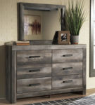 Wynnlow King Crossbuck Panel Bed, Dresser, Mirror and Nightstand-Gray