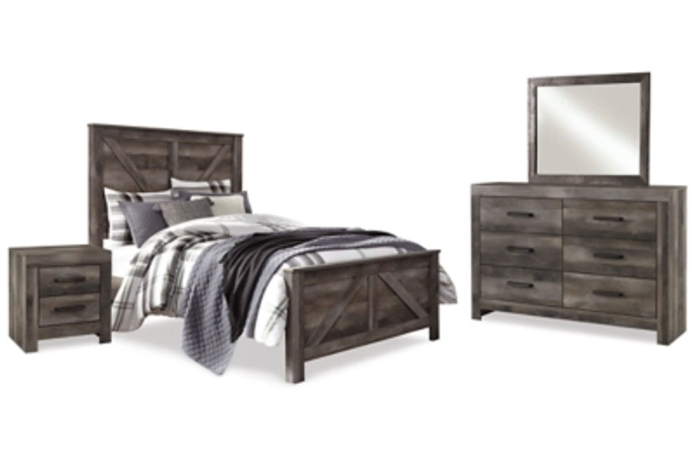 Wynnlow Queen Crossbuck Panel Bed, Dresser, Mirror, and Nightstand-Gray