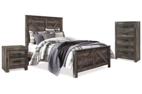 Wynnlow Queen Crossbuck Panel Bed, Chest and Nightstand-Gray