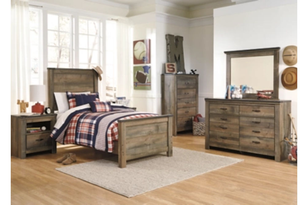 Trinell Twin Panel Bed with Mirrored Dresser