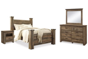 Trinell Queen Poster Bed, Dresser, Mirror and Nightstand-Brown