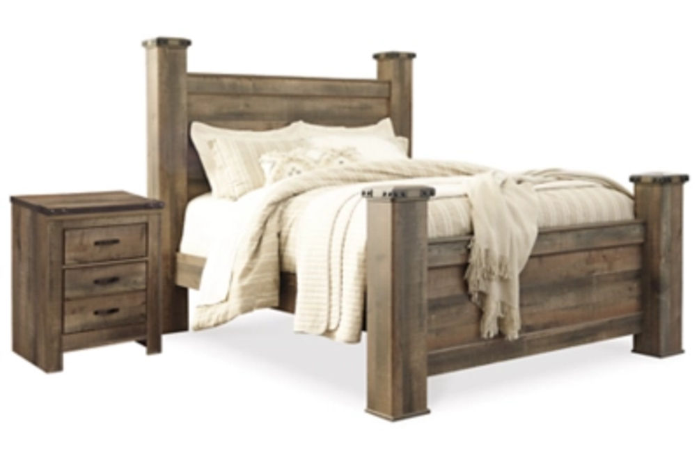 Signature Design by Ashley Trinell Queen Poster Bed and Nightstand-Brown