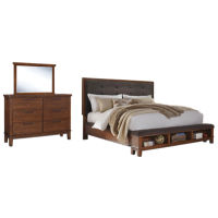 Ralene Queen Upholstered Storage Bed with Mirrored Dresser