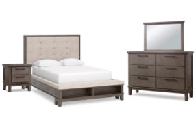 Benchcraft Hallanden Queen Storage Bed, Dresser, Mirror and Nightstand-Gray