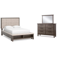 Benchcraft Hallanden Queen Panel Bed with Storage, Dresser and Mirror