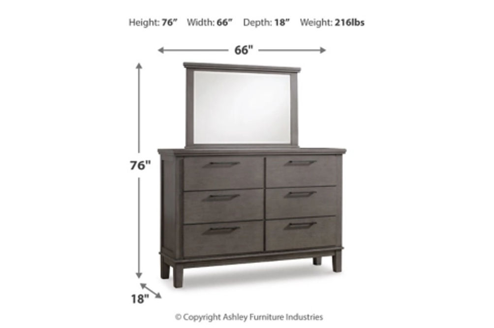 Benchcraft Hallanden King Panel Bed with Storage, Dresser and Mirror