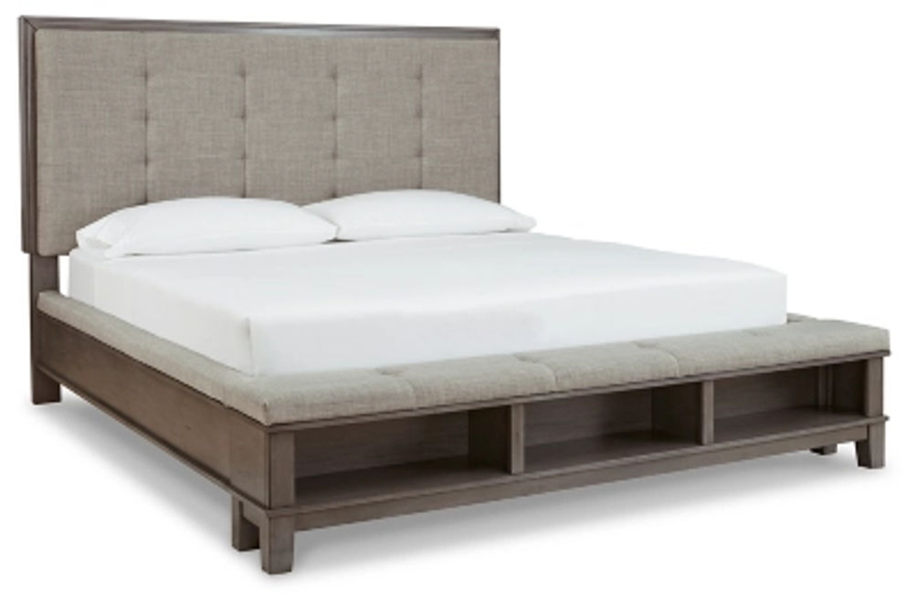 Benchcraft Hallanden California King Panel Bed with Storage, Dresser and Mirro