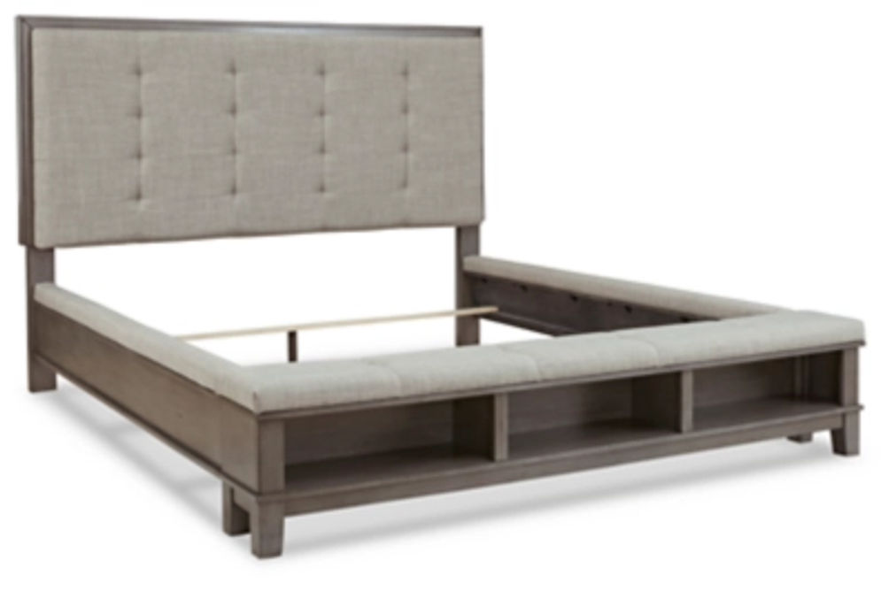Benchcraft Hallanden California King Panel Bed with Storage, Dresser and Mirro