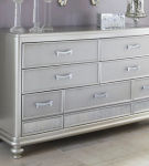 Coralayne Queen Upholstered Panel Bed, Dresser and Nightstand-Silver