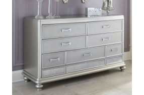 Coralayne Queen Upholstered Bed, Dresser and 2 Nightstands-Silver