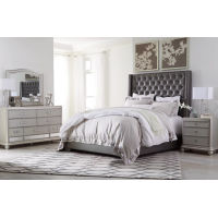 Coralayne King Upholstered Bed with Mirrored Dresser and Nightstand-Silver