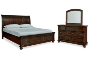 Millennium by Ashley Porter King Sleigh Storage Bed, Dresser and Mirror-Rustic