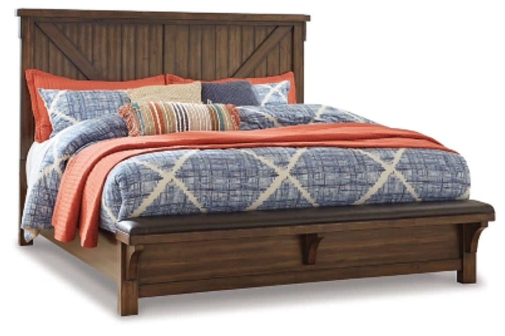 Signature Design by Ashley Lakeleigh King Panel Bed with Upholstered Bench-Bro