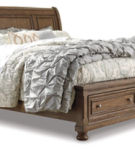 Flynnter California King Sleigh Bed with 2 Storage Drawers-Medium Brown