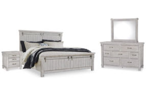 Brashland Queen Panel Bed, Dresser, Mirror, and Nightstand-White