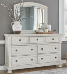 Robbinsdale King Panel Storage Bed, Dresser and Mirror-Antique White