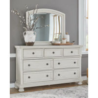 Robbinsdale King Panel Storage Bed, Dresser and Mirror-Antique White