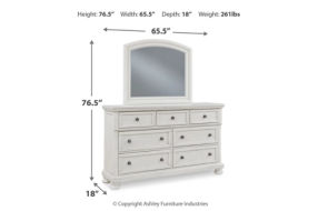 Robbinsdale Queen Sleigh Storage Bed, Dresser and Mirror-Antique White
