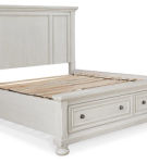 Robbinsdale Queen Panel Storage Bed, Dresser and Mirror-Antique White