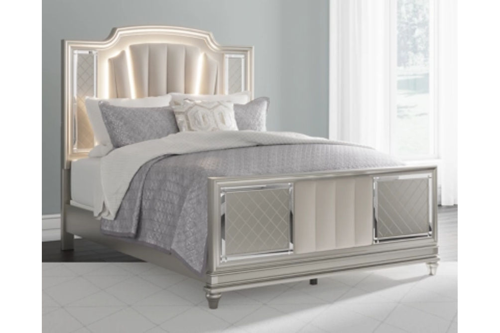 Signature Design by Ashley Chevanna Queen Upholstered Panel Bed-Platinum