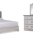 Brollyn Queen Upholstered Panel Bed, Dresser and Mirror-