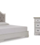 Brollyn California King Upholstered Panel Bed, Dresser and Mirror-