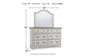 Brollyn California King Upholstered Panel Bed, Dresser and Mirror-