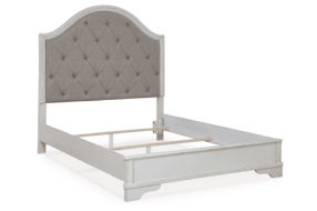 Brollyn Queen Upholstered Panel Bed, Dresser and Mirror-