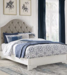 Brollyn Queen Upholstered Panel Bed, Dresser and Mirror-