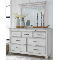 Benchcraft Kanwyn Queen Bed with Mirrored Dresser-Whitewash