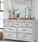 Benchcraft Kanwyn King Panel Bed, Dresser, Mirror and Nightstand-Whitewash