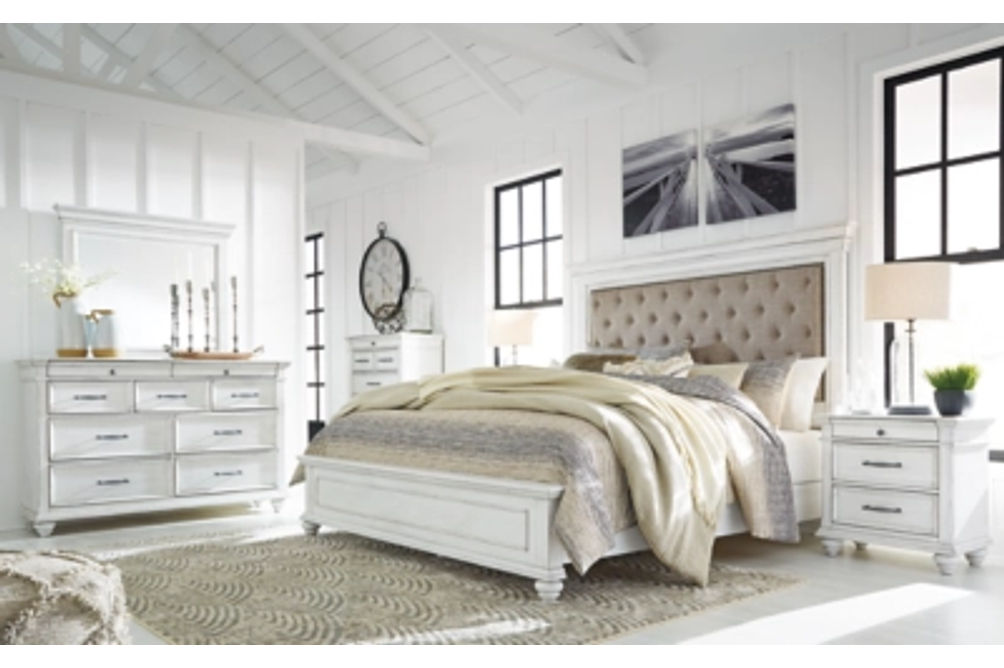 Benchcraft Kanwyn Queen Bed with Mirrored Dresser-Whitewash
