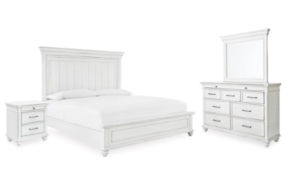 Benchcraft Kanwyn King Panel Bed, Dresser, Mirror and Nightstand-Whitewash