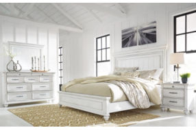 Benchcraft Kanwyn Queen Panel Bed, Dresser, Mirror and Nightstand-Whitewash