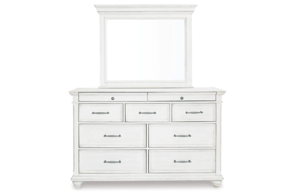 Benchcraft Kanwyn Queen Bed with Mirrored Dresser-Whitewash