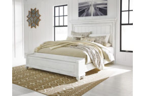 Benchcraft Kanwyn California King Panel Bed with Storage Bench-Whitewash