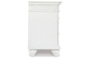 Kanwyn Queen Upholstered Panel Bed, Dresser, Mirror, and Nightstand-Whitewash