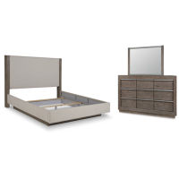 Anibecca California King Upholstered Bed, Dresser and Mirror-