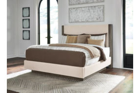 Anibecca Queen Upholstered Panel Bed, Dresser and Mirror-