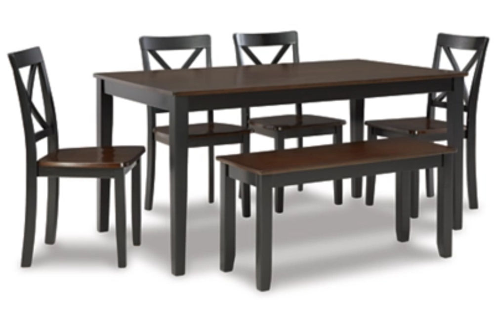 Larsondale Dining Table and Chairs with Bench (Set of 6)