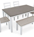 Stonehollow Dining Table and Chairs with Bench (Set of 6)-White/Gray