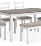 Stonehollow Dining Table and Chairs with Bench (Set of 6)-White/Gray