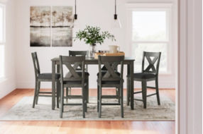 Caitbrook Counter Height Dining Table and Bar Stools (Set of 7)-Gray